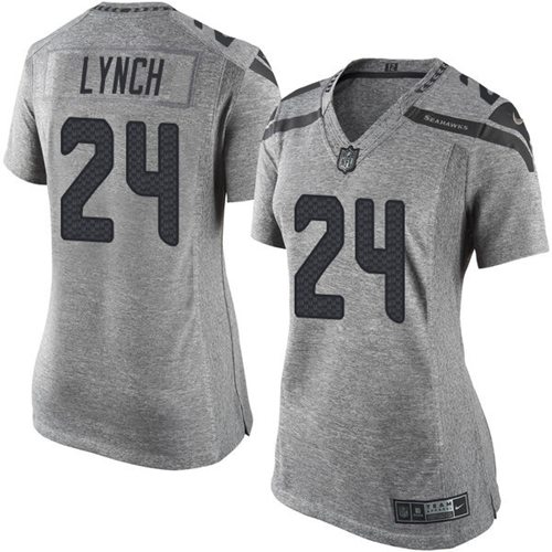 Nike Seahawks #24 Marshawn Lynch Gray Women's Stitched NFL Limited Gridiron Gray Jersey - Click Image to Close